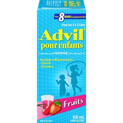 Advil Suspension orale d'ibuprofène usp à 100 mg/5 ml pour les 2 à 12 ans fruits 100 ml, 11,49 $/100ml