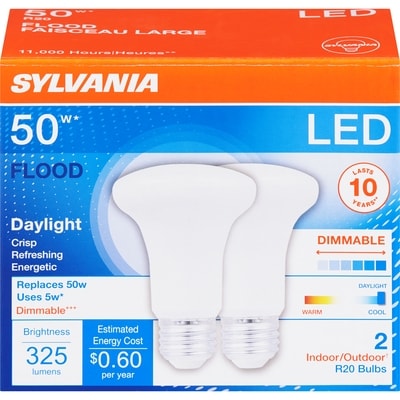 Sylvania 50 W Led Flood Daylight Indoor Outdoor R20 Bulbs 2 ea, $9.00/1ea
