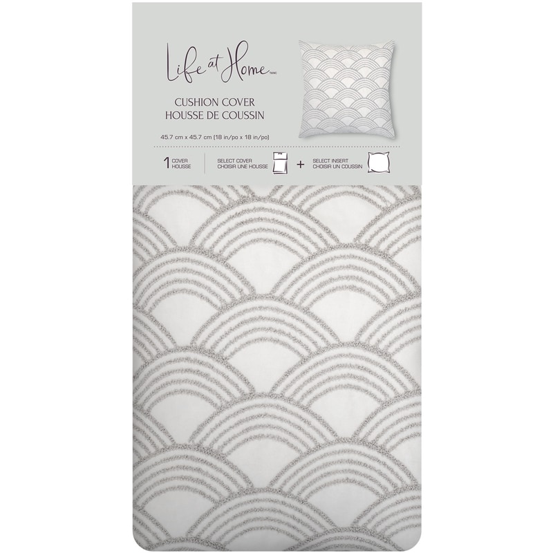 Scallop Tufted Cushion Cover - Grey & White, 18 in x 18 in