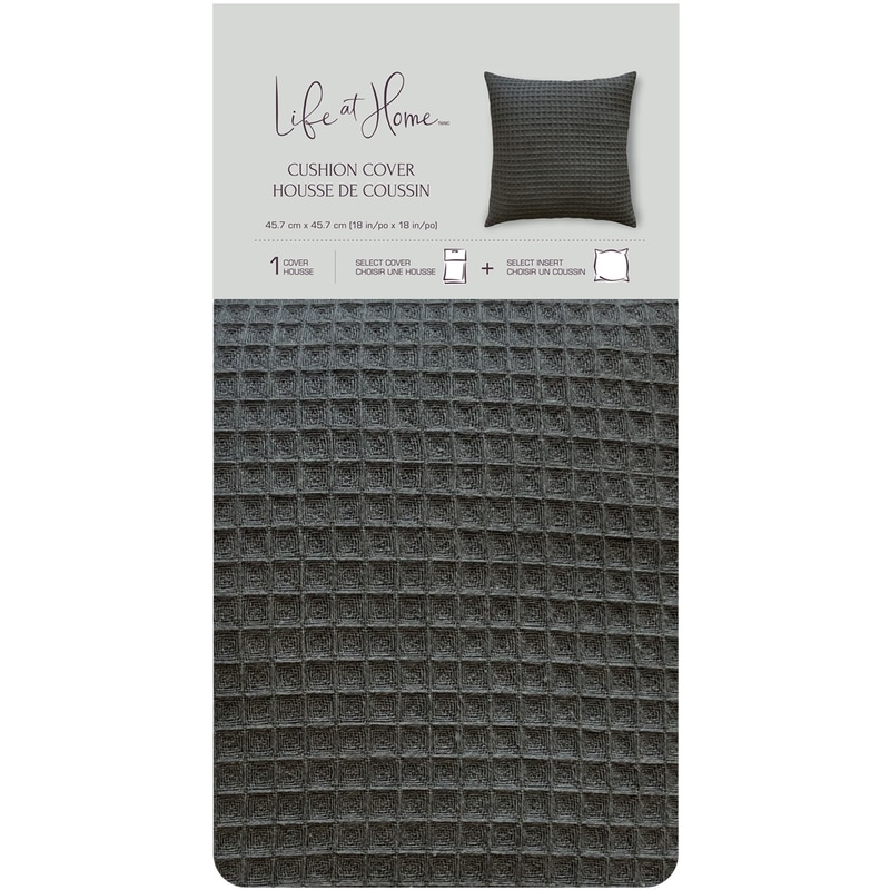 Solid Core Waffle Weave, Cushion Cover, Dark Grey, 18 in x 18 in