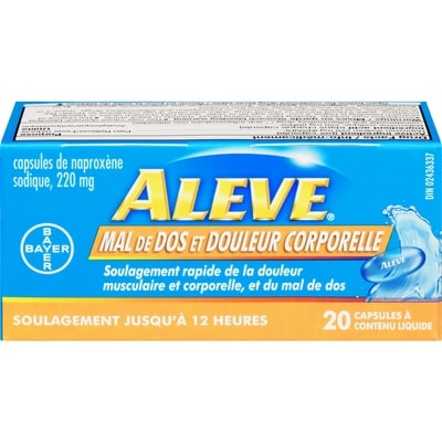 ALEVE Mal de dos et douleur corporelle en gélules liquides 20 ea, 0,50 $/1ch