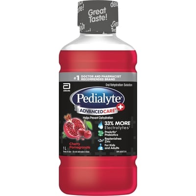 Pedialyte AdvancedCare® Plus, solution de réhydratation orale à base d’électrolytes, cerise et grenade 1000 ml, 1,43 $/100ml
