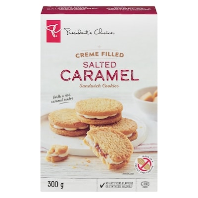 President's Choice Creme Filled Salted Caramel Sandwich Cookies 300 g, $1.60/100g