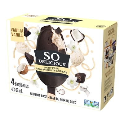 So Delicious Sans produits laitiers dessert glacé a la noix de coco, 4 barres gousse de vanille 272 ml, 2,39 $/100ml