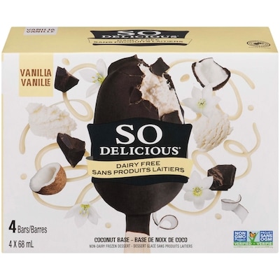 So Delicious sans produits laitiers dessert glacé a la noix de coco, 4 barres gousse de vanille 272 ml, 3,13 $/100ml