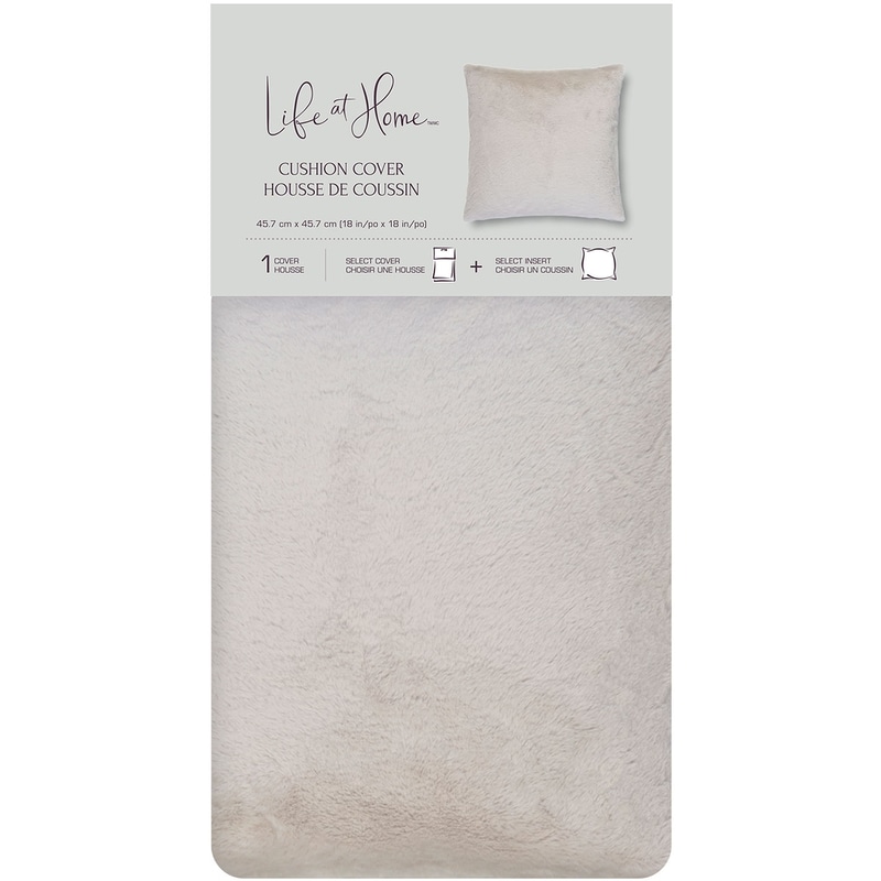 Glacier Grey Solid Flat Fur Cushion Cover, 18 in x 18 in