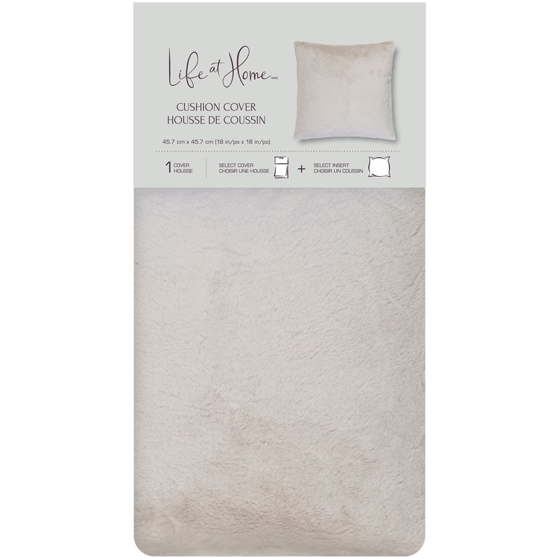 Glacier Grey Solid Flat Fur Cushion Cover, 18 in x 18 in