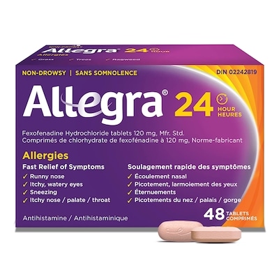 Allegra 24 Hour Allergy Medication, Fexofenadine Hydrochloride 120 mg 48 ea, $0.69/1ea