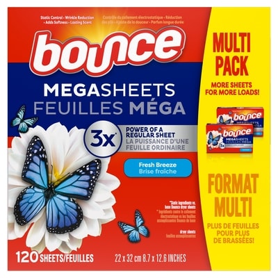 Bounce WrinkleGuard Mega Dryer Sheets, 120 Count, Wrinkle Release Fabric Softener Sheets with Outdoor Fresh Scent 120 ea, $0.12/1ea