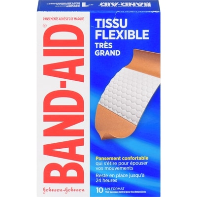 Band-Aid Pansements adhésifs Tissu flexible, très grand 10 ea, 0,63 $/1ch