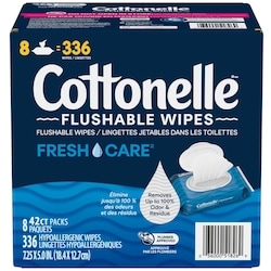Fresh Care Flushable Wet Wipes, Adult Wet Wipes, 8 Flip-Top Packs, 42 Wipes per Pack (336 Total Flushable Wipes)