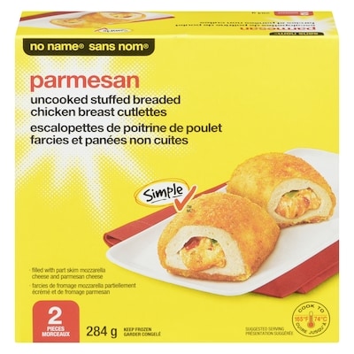 No Name Uncooked Stuffed Breaded Chicken Breast Cutlettes Parmesan 284 g, $1.17/100g