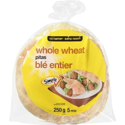 No Name Whole Wheat Pitas 250 g, $0.80/100g