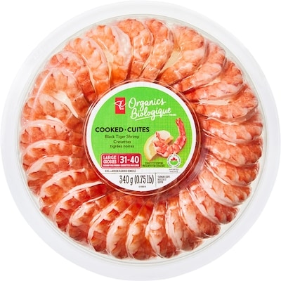 PC Organics Organics Cooked Black Tiger Shrimp 340 g, $7.35/100g