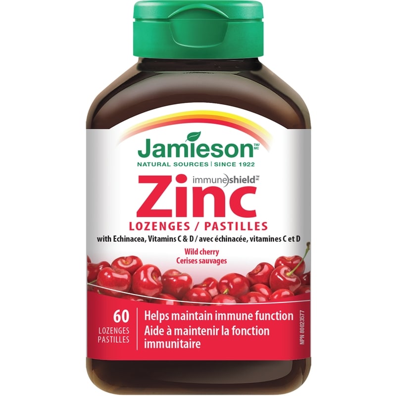 Zinc Lozenges with Echinacea, Vitamins C & D, Wild Cherry 60 Count