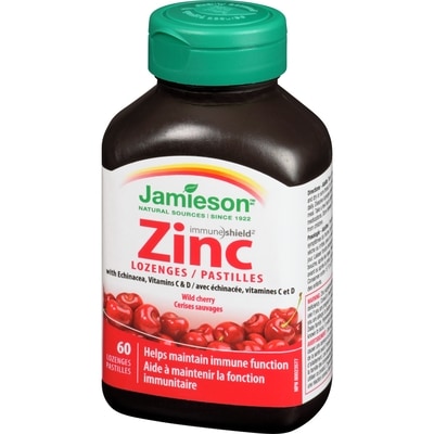 Zinc Pastilles avec échinacée, vitamines C et D, Cerises sauvages 60 count