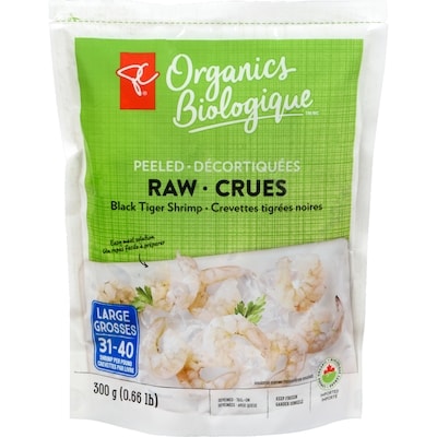 Crevettes tigrées noires crues et décortiquées biologiques