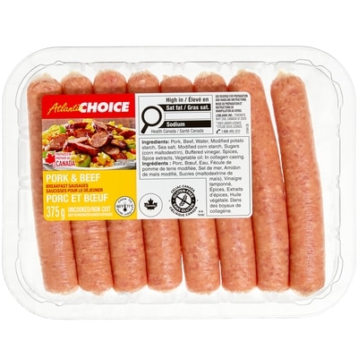 Atlantic Choice Pork and Beef Breakfast Sausages 375 g, $2.40/100g