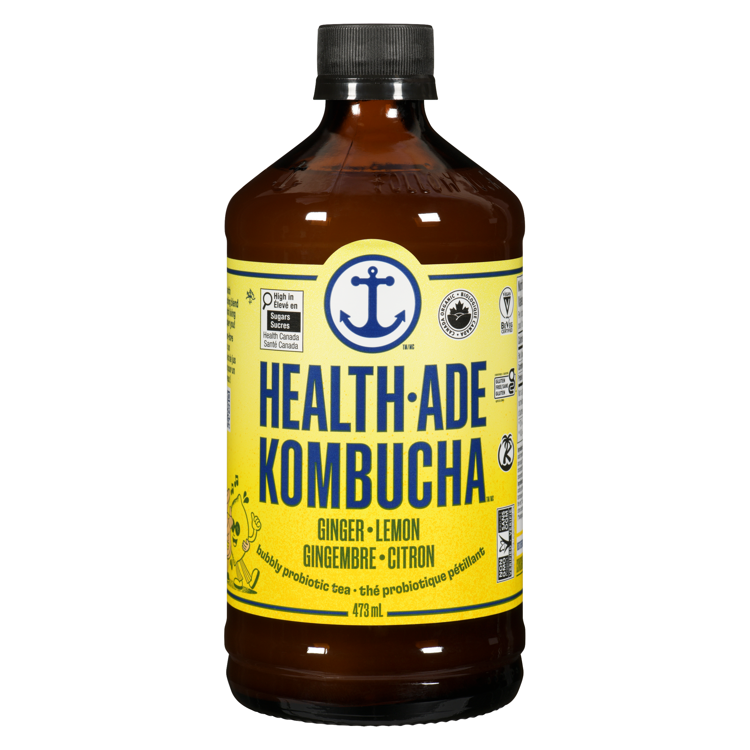 ダイエット・健康 KombuchaMana Health-Ade Kombucha Bubbly Probiotic Tea Ginger Lemon - 454 g