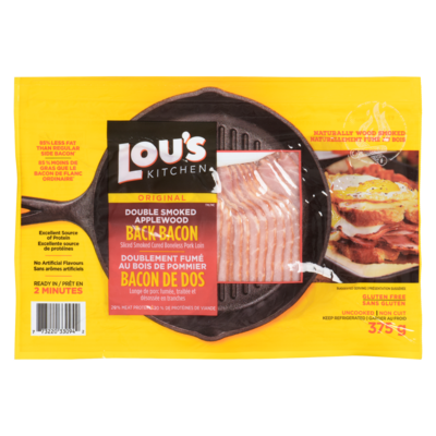 Lou’s Bacon de dos fumé au bois de pommier 375 g, 2,93 $/100g