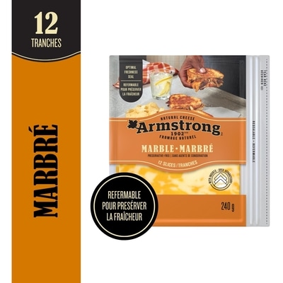 Armstrong Fromage Cheddar marbré tranché 240 g, 2,50 $/100g