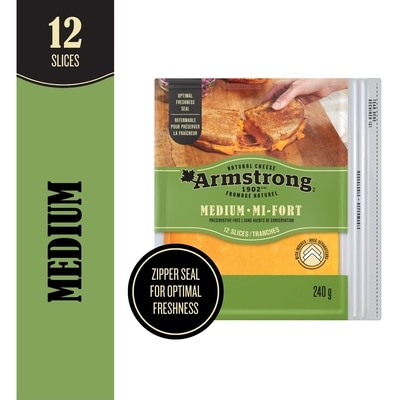 Armstrong Medium Cheddar Cheese Slices 240 g, $2.50/100g