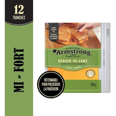 Armstrong Fromage Cheddar mi-fort en tranches 240 g, 2,50 $/100g