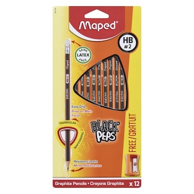 Maped Black Peps Graphite No.2 Pencils With Erasers, Fsc Certified Wood, 12 Pack 1 ea, $3.00/1ea