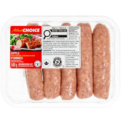 Atlantic Choice Saucisses de porc aux pommes 500 g, 1,80 $/100g