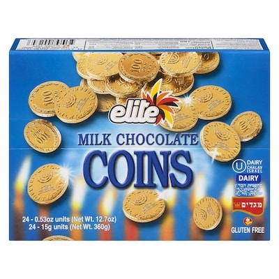 Elite Milk Chocolate Coins 15 g, $4.60/100g