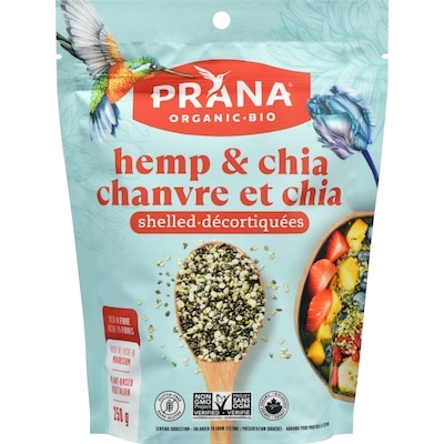 Prana Shelled Hemp Seeds and Whole Black Chia 250 g, $4.80/100g