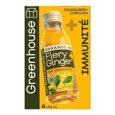 Greenhouse Shots bien-être biologiques Fiery Ginger au gingembre et curcuma, 4 unités 4x60.0 ml, 1,37 $/100ml