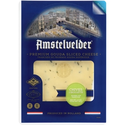 Amstelvelder Tranches De Fromage Gouda Supérieur Ciboulette casher 125 g, 7,99 $/100g