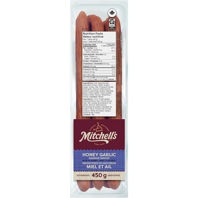 Mitchell’s Gourmet Foods Bâtonnets de viande au miel et à lail 450 g, 2,44 $/100g