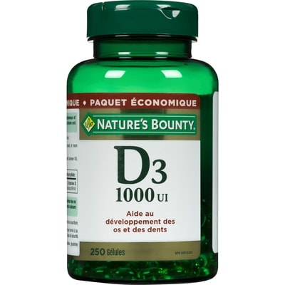 Nature's Bounty Vitamins, Vitamin D3 Pills, Supplement, Helps in the Development of Bones and Teeth, 1000IU 250 ea, $0.07/1ea