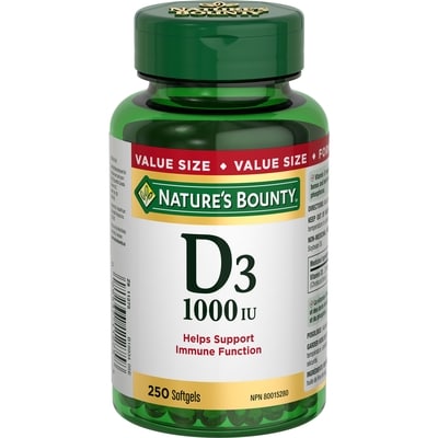 Nature's Bounty Vitamin D3, 1000 IU, Value Size, 250 Softgels 250 ea, $0.05/1ea