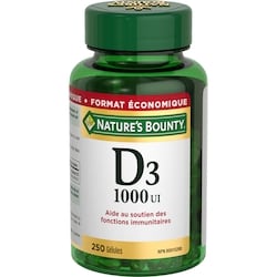 Nature’s Bounty Vitamine D3 1 000 UI, format éco, 250 gélules 250 ea, 0,07 $/1ch