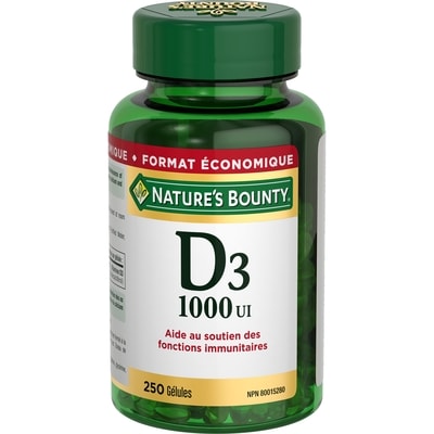 Nature’s Bounty Vitamine d3 1 000 ui, format éco, 250 gélules 250 ea, 0,05 $/1ch
