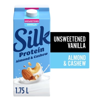 Silk Almond & Cashew Protein Milk Alternative, Vanilla Unsweetened, Dairy Free, 8g of Protein 1.75 l, $0.30/100ml