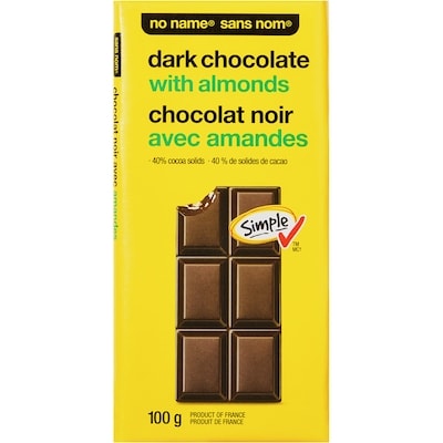 Sans Nom Barre de chocolat noir avec amandes 100 g, 2,69 $/100g