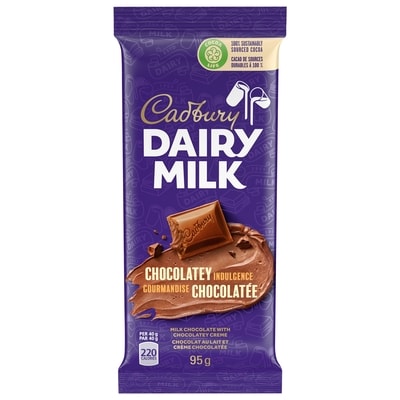 Cadbury Dairy Milk Chocolatey Indulgence Chocolate Bars, 100% sustainably sourced cocoa 95 g, $3.99/100g