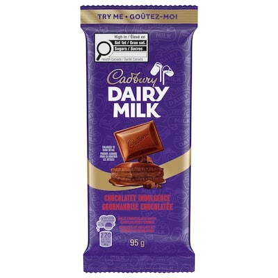 Cadbury Dairy Milk Chocolatey Indulgence Chocolate Bars, 100% sustainably sourced cocoa 95 g, $4.20/100g