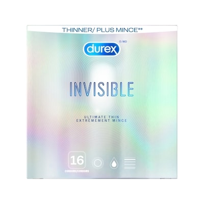 Durex Condoms en latex Invisible Ultimate Thin 16 ea, 1,62 $/1ch