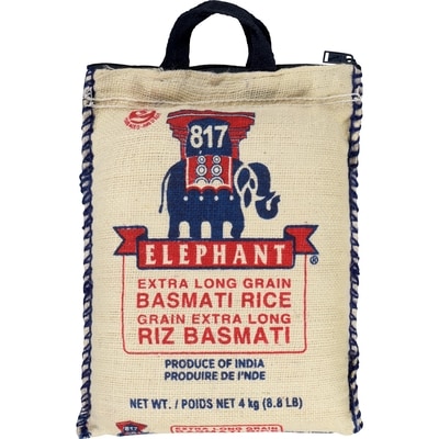 817 Elephant Extra Long Basmati Rice 4 kg, $0.44/100g