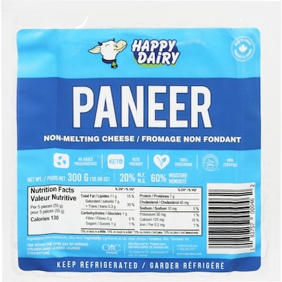Happy Dairy Non-Melting Cheese Paneer 20% M.F. 300 g, $1.50/100g