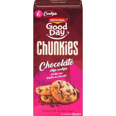 Britannia Chunkies Chocolate Chip Cookies 75 g, $1.33/100g