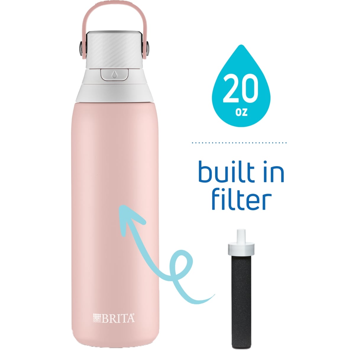 Brita Stainless steel water bottle with filter, premium double insulated, Rose 1 ea, $35.00/1ea