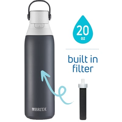 Brita Stainless Steel Water Bottle with Filter, Premium Double Insulated, Carbon 1 ea, $35.00/1ea