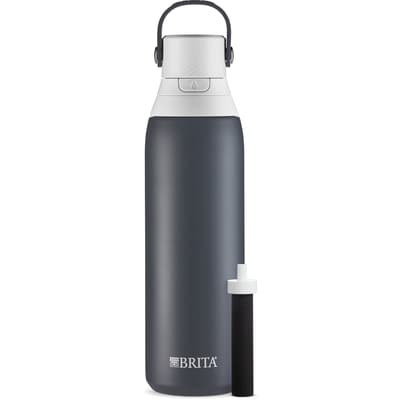 Brita Système de filtration d’eau en bouteille haut de gamme à double paroi isolante en acier inoxydable, de couleur gris carbone et d’une capacité avec 1 filtre 1 ea, 35,00 $/1ch