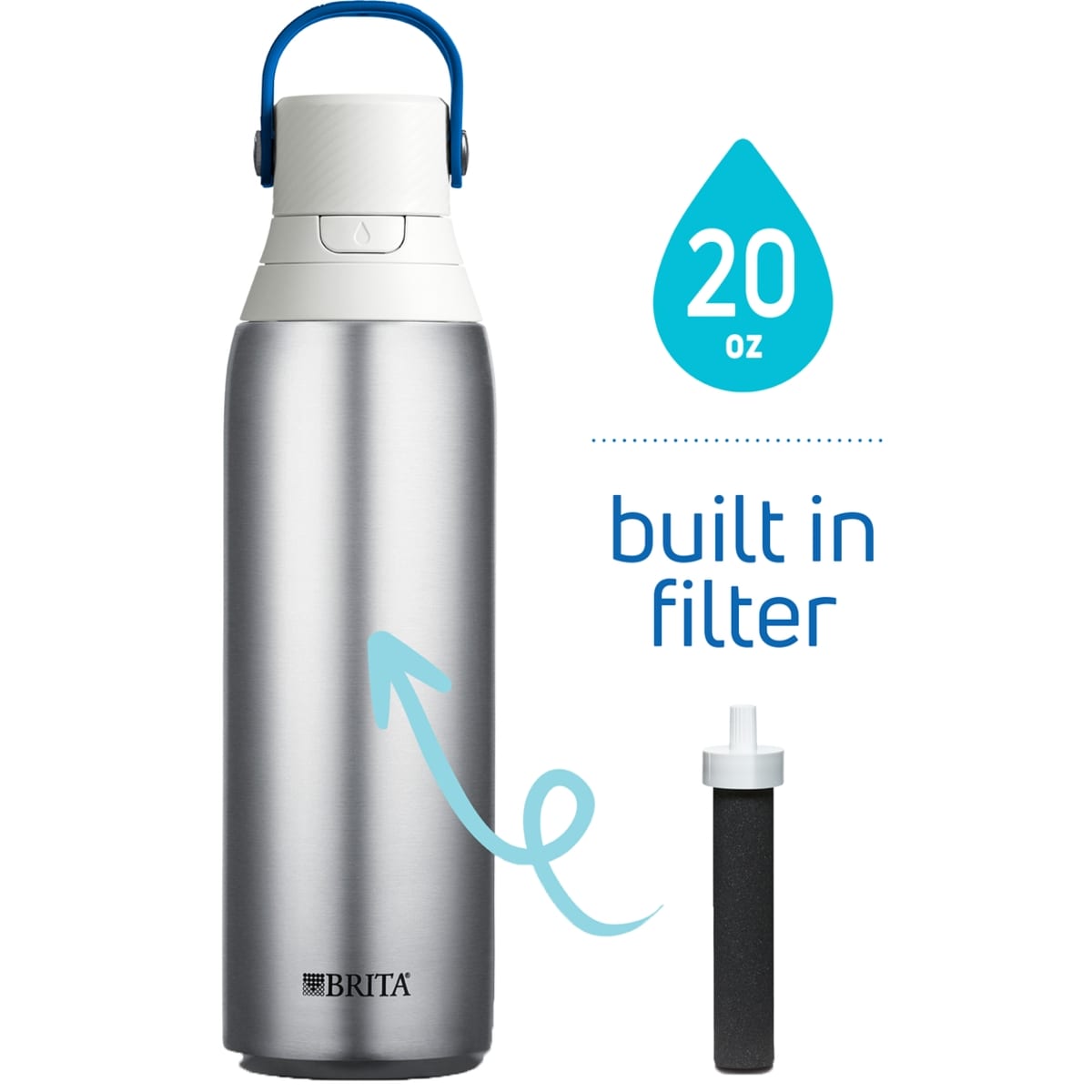 Brita Stainless Steel Water Bottle with Filter, Premium Double Insulated, Silver 1 ea, $35.00/1ea